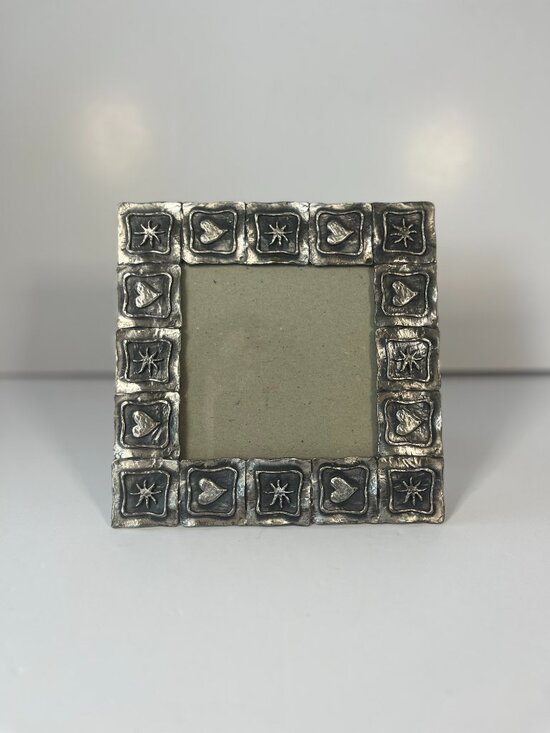 1990s Pewter Hearts and Stars Frame Geometric Celestial Embossed Vintage Decor - Picture 2 of 9